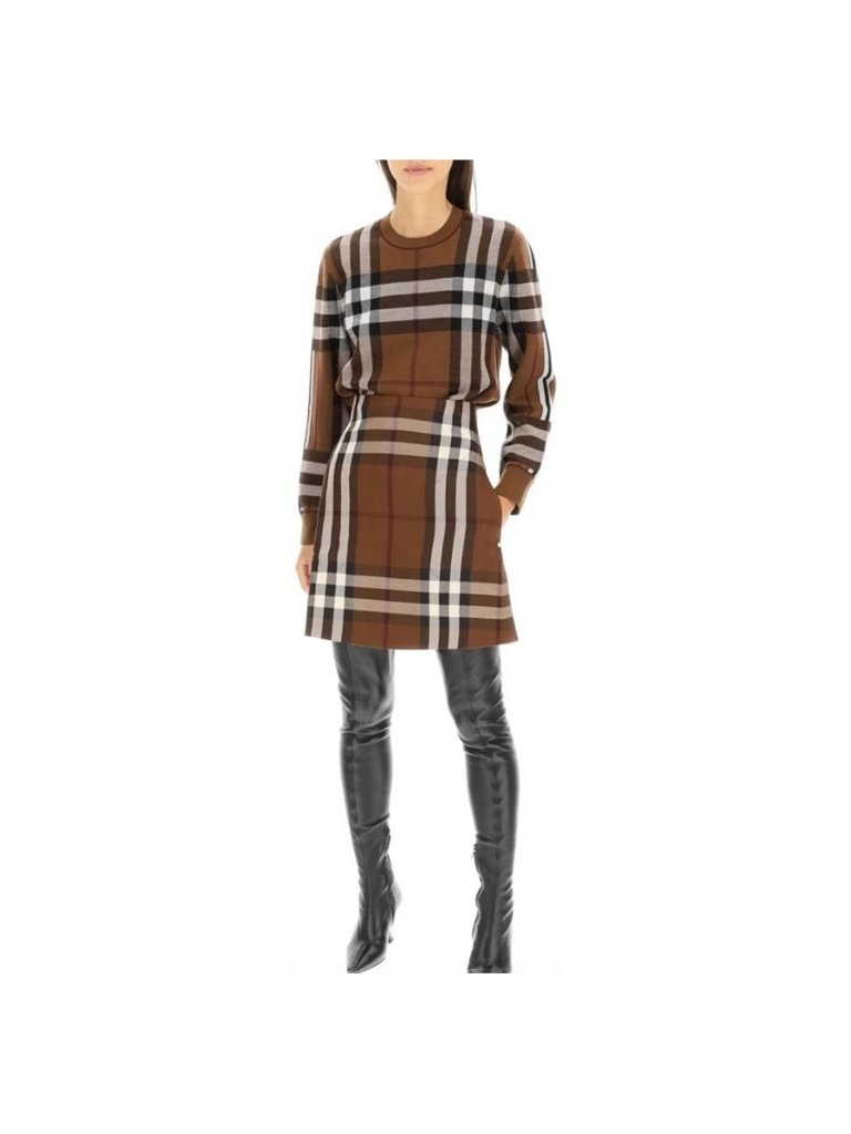 New Authentic Burberry Wool Check Skirt Dark Birch Brown | Women’s Size 0